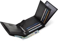 4U Cavaldi malá klasická kožená pánská rozšiřitelná peněženka slick horizontální měkká kůže RFID - černá - 6