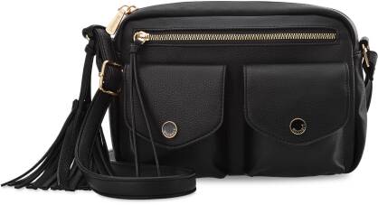 Monnari prostorná velká taška listonoška s kapsami kabelka s třásněmi na klíče městská taška přes rameno - černá