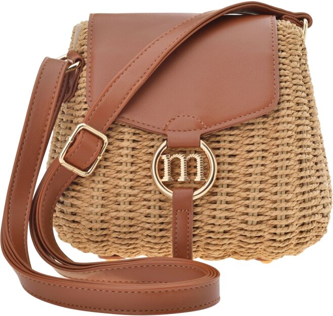 Monnari pletená dámská kabelka crossbody kufřík elegantní malý košík na popruhu - camel