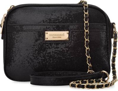 Dámská lesklá kabelka Monnari elegantní řetízková listová kabelka s reliéfním koženým vzorem - černá
