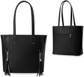 Klasická dámská kabelka abakus ozdobné kameny a třásně jety černá - 6