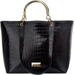 Monnari klasická kabelka dámská velká taška loďka shopper lakovaná na rameno - černá - 5