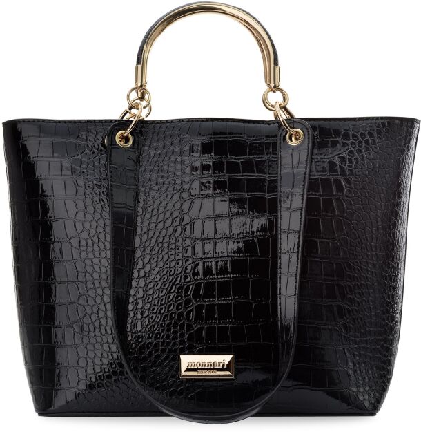 Monnari klasická kabelka dámská velká taška loďka shopper lakovaná na rameno - černá