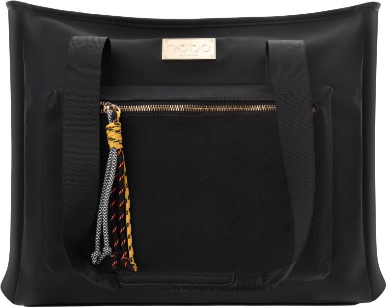 NOBO velká taška s třásněmi kabelka shopper s kapsou prostorná taška na rameno premium - černá