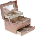Monnari elegantní kufřík na šperky kosmetiku se zrcátkem organizér kosmetická taštička šperkovnice – růžový - 2