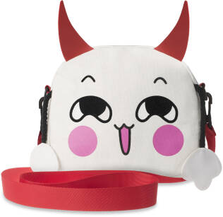 Zábavná dětská listonoška kabelka závěsná pro dívky ďáblík 3d dívku - červeno-bílá