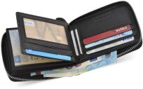 Kožená pánská peněženka na zip elegantní peněženka z přírodní kůže prostorná RFID - černá - 3