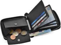 Kožená pánská peněženka na zip elegantní peněženka z přírodní kůže prostorná RFID - černá - 4