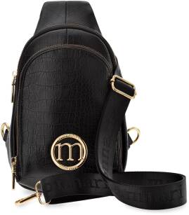 Monnari kabelka batoh 2 in 1 dámská crossbody kabelka s logem batoh městská taška přes rameno taška na telefon - reliéfní vzor croco kůže - černá