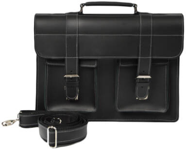 Kožená aktovka pánská taška vyrobená v polsku a-art aktovka listonoška kufřík přes rameno ve styu vintage - černá
