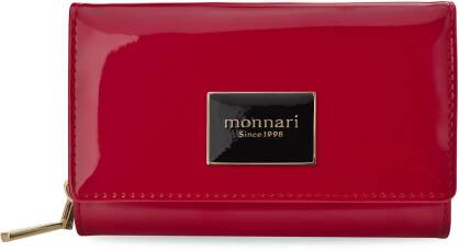 MONNARI exkluzivní dámská lakovaná peněženka se zapínáním na zip a patentky prostorná peněženka - červená