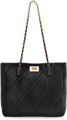 MONNARI CLASSIC ELEGANTNÍ PROŠÍVANÁ SHOPPER BAG PROSTORNÁ VELKÁ DÁMSKÁ KABELKA S ŘETÍZKEM PŘES RAMENO - ČERNÁ