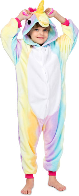 Dětský overal kigurumi onesie pyžamo kostým – neonový duhový jednorožec