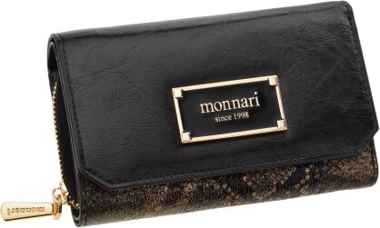 Dámská peněženka s klopou Monnari na zip a patent, exkluzivní hadí vzor - černá