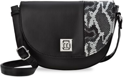 Dámská půlkruhová černá kabelka listonoška crossbody monnari s vytlačeným krokodýlím vzorem hadí kůže