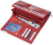 Stylová lakovaná dámská peněženka jennifer jones objemná kožená potmonka s vytlačeným vzorem - červená - 4