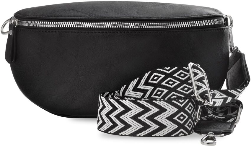 Dámská ledvinka z eko kůže s aztéckým páskem - černá