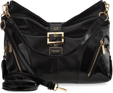 Monnari velká shopper s lakovanými prvky prostorná dámská kabelka s přezkou přes rameno - černá