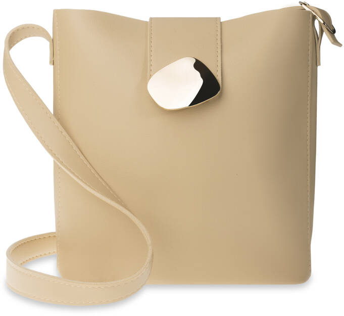 Elegantní dámská kabelka klasická listonoška taška na dokumenty se stylovým zapínáním + taštička - béžová