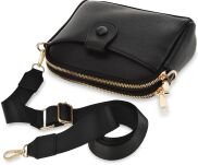 Malá městská dvoukomorová crossbody kabelka přes rameno se širokým popruhem - černá - 5