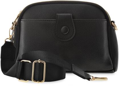 Victoria&co malá dámská městská kabelka dvoukomorová listonoška taška přes rameno kůže s šírokým popruhem  - černá