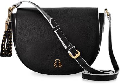 Lulucastagnette kabelka crossbody taška na rameno dámská kabelka půlměsíc s přivěskem střapci a cvočky  - černá