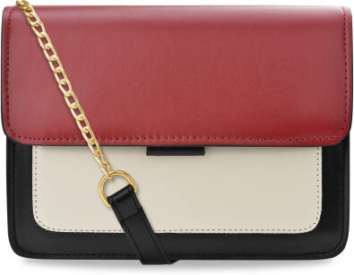 Malá dámská kabelka v retro stylu, klasická barevná listonoška zavěšená na řetízku - bordó-černá
