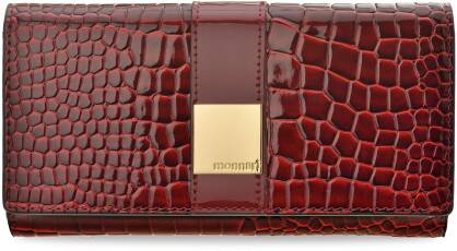 Monnari elegantní dámská peněženka se vzorem croco kůže prostorná velká portmonka s kapsami a klopou - červená s černou barvou