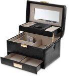 Monnari elegantní kufřík na šperky kosmetiku se zrcátkem organizér kosmetická kazeta – černý - 2