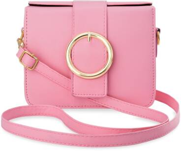 Elegantní dámská kabelka listonoška kufřík s popruhem a ozdobným zapínáním - růžová
