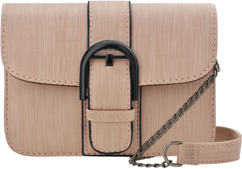Retro crossbody kabelka s řetízkem a ozdobnou přezkou - béžová