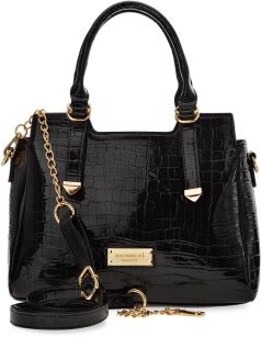 MONNARI LAKOVANÁ DÁMSKÁ AKTOVKA VELKÝ PROSTORNÝ KUFR S ŘETÍZKEM SHOPPER ELEGANTNÍ KLASICKÁ TAŠKA KŮŽE CROCO - ČERNÁ