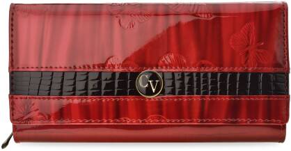 Cavaldi velká kožená dámská peněženka elegantní lakovaná prostorná rozšiřitelná peněženka s reliéfním motýlím vzorem a kůží croco - červená