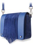 Kožená listonoška dámská kabelka se střapci boho hippie - kobaltová - 2