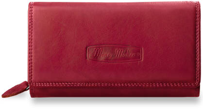 Prostorná kožená dámská peněženka na zip s velkou měkkou peněženkou z pravé kůže s rfid zabezpečením - červená