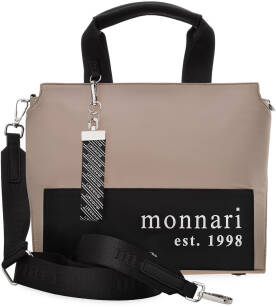 MONNARI dámská kabelka shopper aktovka urban letterman bag s kroužkem na klíče a popruhem s logem - béžová