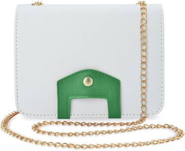 Kontrastní listonoška retro kabelka na řetízku - bílo/zelená