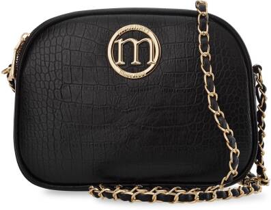 Monnari klasická elegantní dámská poštovní kabelka s dlouhým řetízkem a vzorem kroko kůže - 3 přihrádky - černá