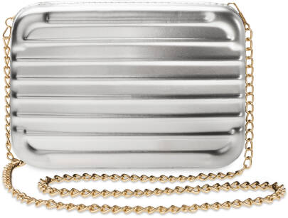 Elegantní jedinečná dámská lakovaná pevná kabelka kufřík listonoška na řetízku s 3d vytlačením - stříbrná