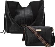 Monnari dámská kabelka vak shopper volná taška 2v1 + crossbody - krokodýlí - černá - 2