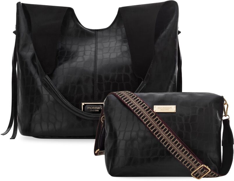 Monnari dámská kabelka vak shopper volná taška 2v1 + crossbody - krokodýlí - černá