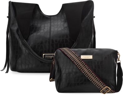 Monnari dámská kabelka vak shopper volná taška 2v1 + crossbody - krokodýlí - černá