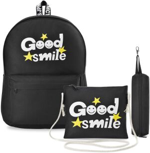 KOMPLET ŠKOLNÍ BATOH TAŠKA LISTONOŠKA A PENÁL 3V1 PRINT GOOD SMILE - ČERNÝ