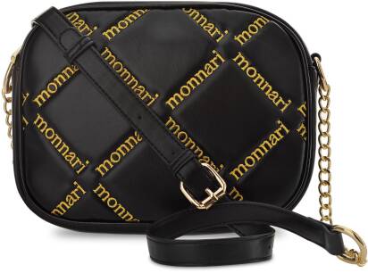 MONNARI dámská kabelka postbag malá elegantní kabelka s výšivkou loga prošívaná řetízkem přes rameno - černá