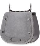 Kožená dámská listonoška s klopou  řetízkem nýty italský semiš - černá - 2