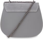 Kožená dámská listonoška s klopou  řetízkem nýty italský semiš - černá - 3