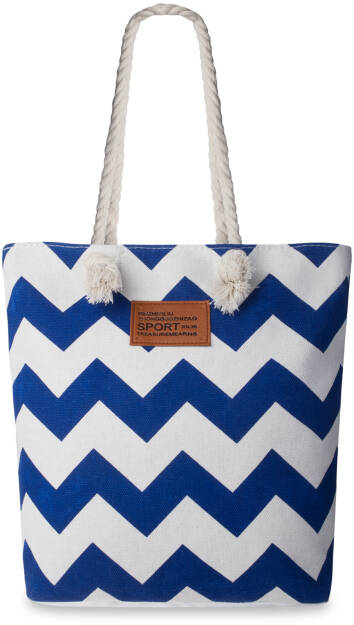 Námořnická eko kabelka plátěná nákupní taška plážová shopper s klikatým vzorem - bílá-modrá