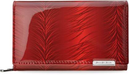 Elegantní lakovaná dámská peněženka velká prostorná kožená peněženka se vzorem - červená