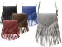 Crossbody kabelka s klopou a třásněmi boho přírodní kůže - hnědá - 6
