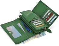 Velká dámská kožená peněženka na zip money maker velká měkká pravá kožená peněženka rfid secure - zelená - 4